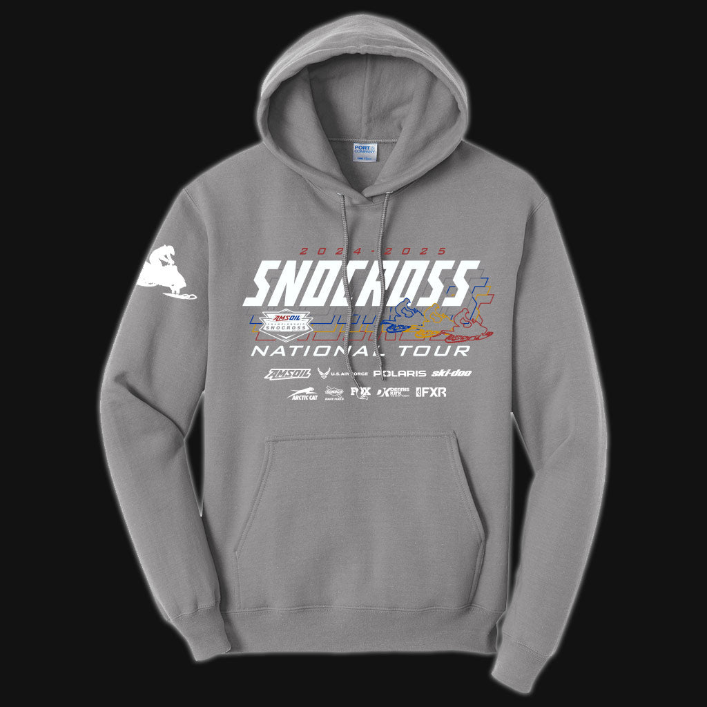 2025 Adult Grey Tour Hoodie – OFFICIAL SNOCROSS & OFF-ROAD STORE
