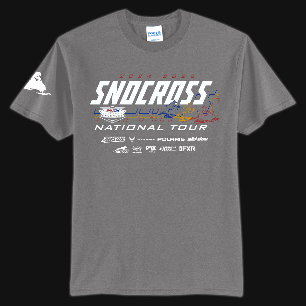 2025 Adult Grey Tour Tee – OFFICIAL SNOCROSS & OFF-ROAD STORE